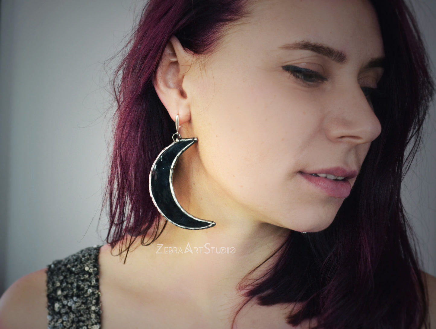 Large half moon earrings, Gothic earrings
