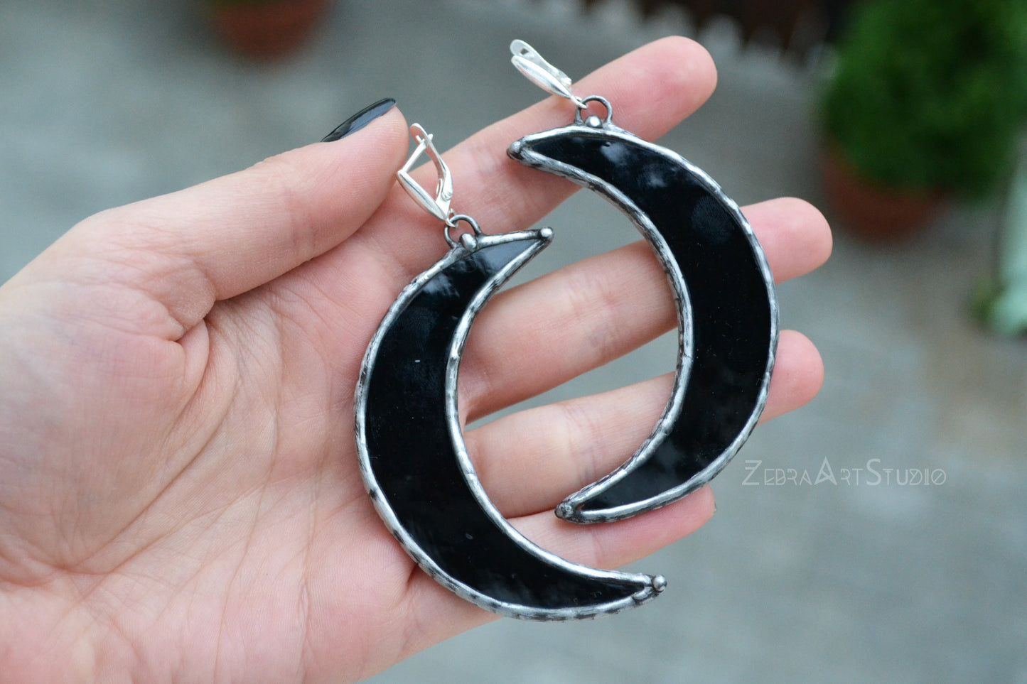 Large half moon earrings, Gothic earrings