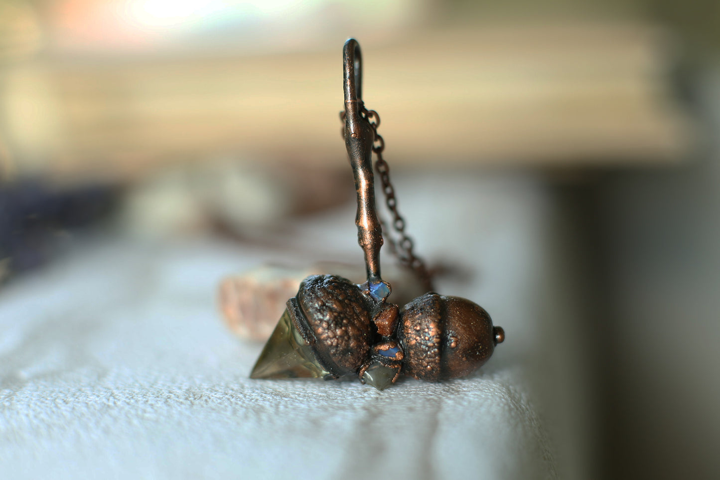 Real Acorn necklace with crystals
