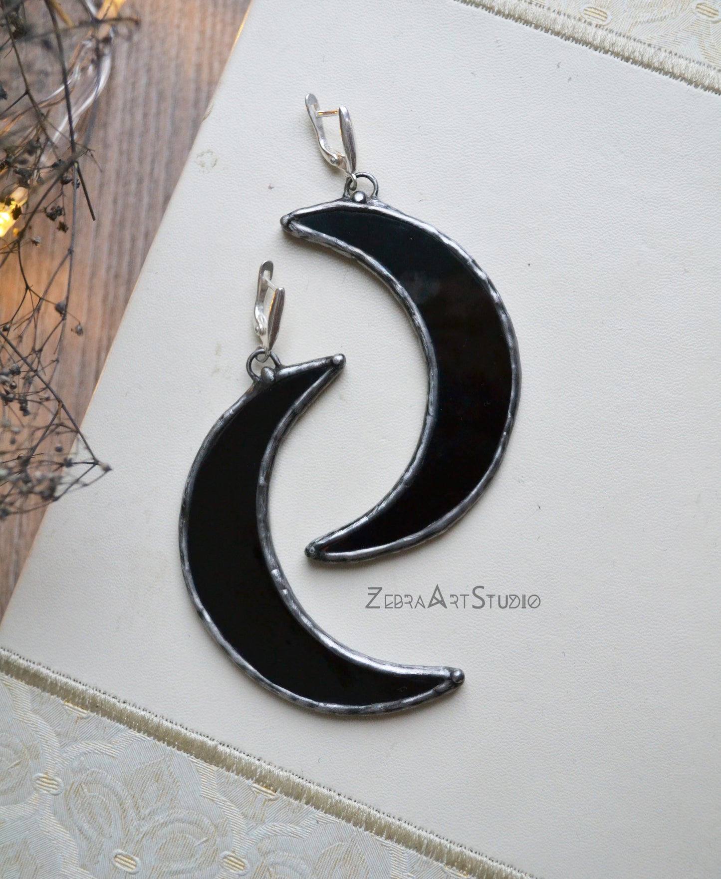 Large half moon earrings, Gothic earrings
