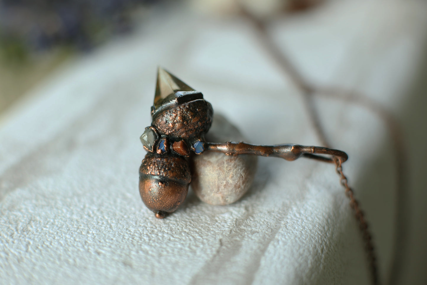 Real Acorn necklace with crystals