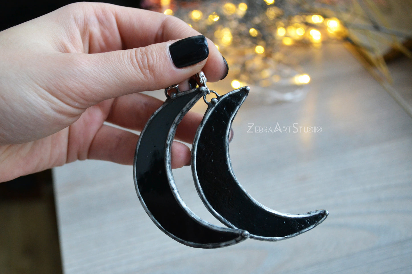 Large half moon earrings, Gothic earrings