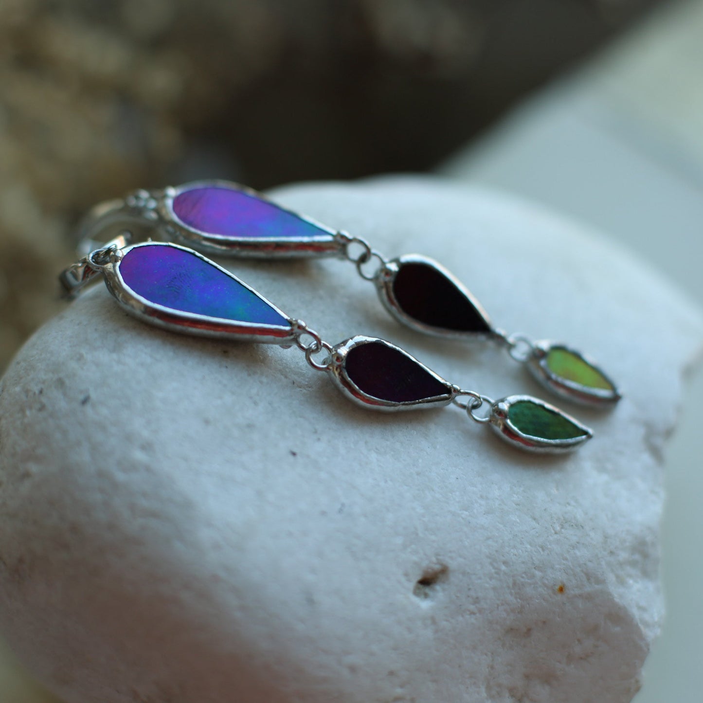 Stained glass earrings-Black rainbow earrings