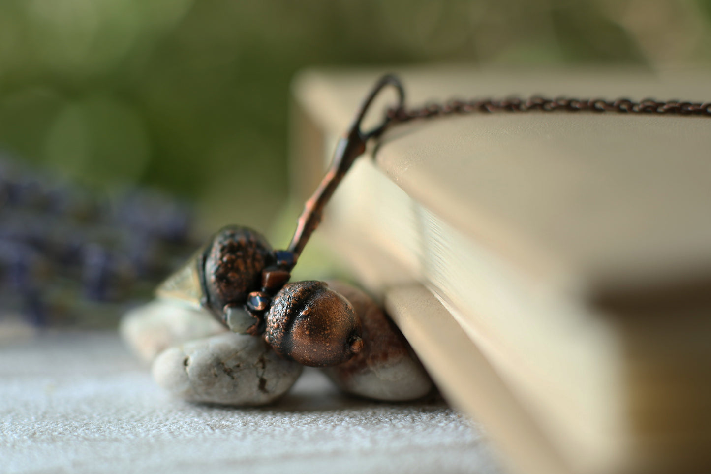 Real Acorn necklace with crystals
