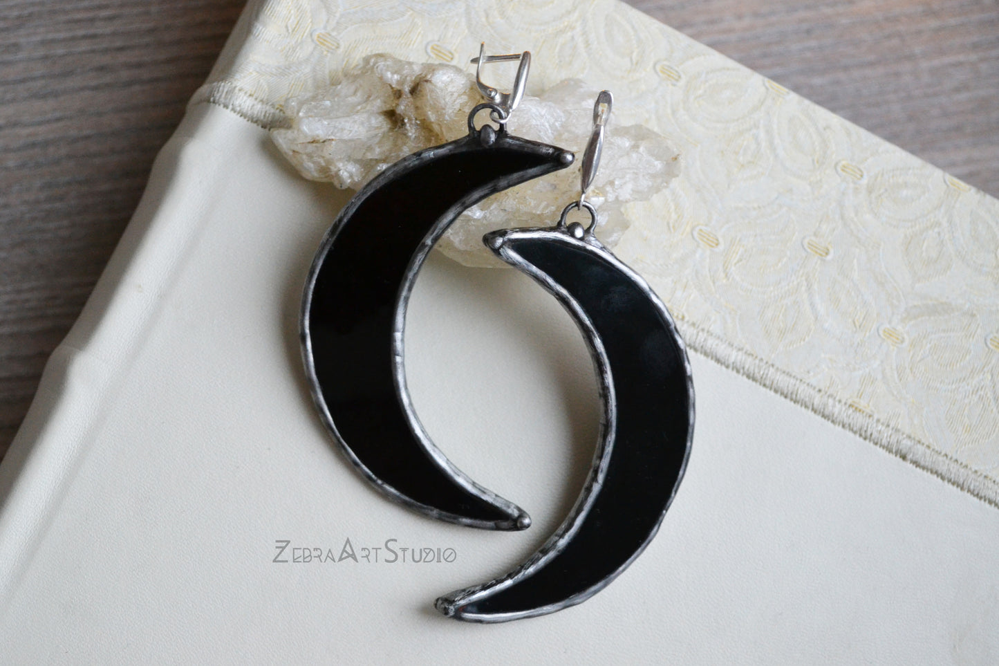 Large half moon earrings, Gothic earrings