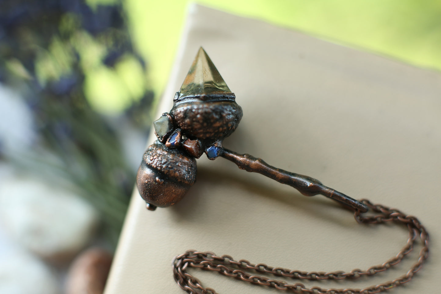 Real Acorn necklace with crystals
