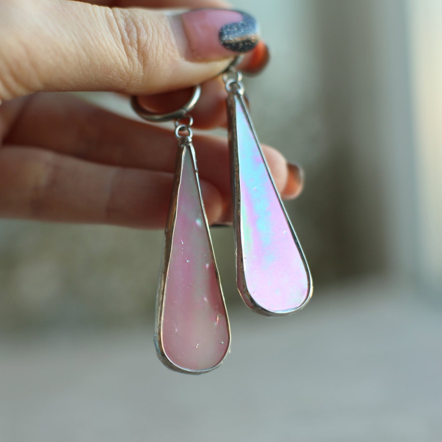Blossom Pink Glass teardrop Earrings- Long earrings