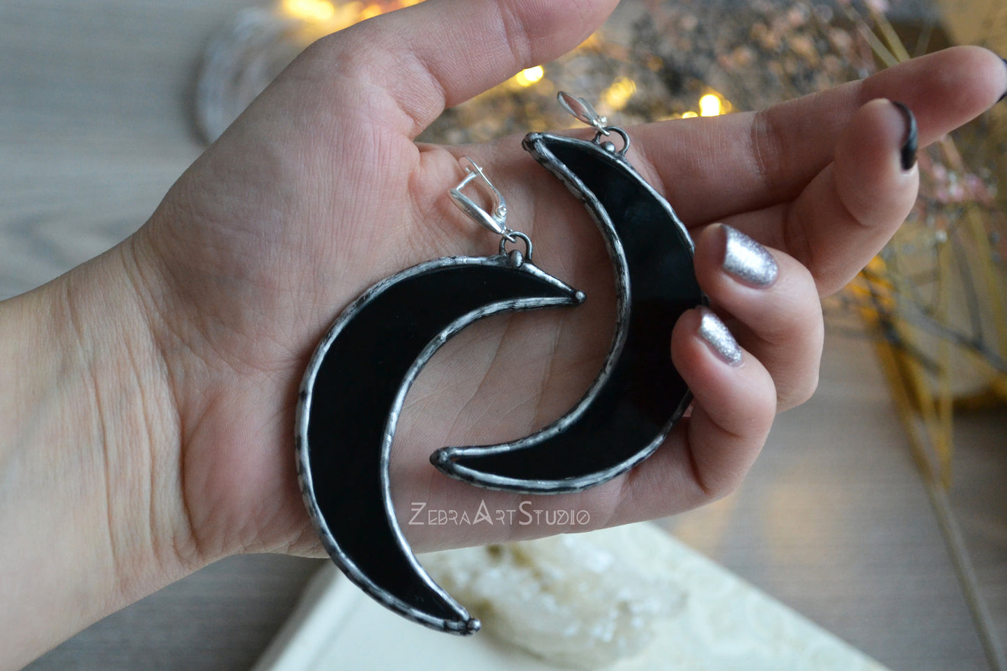 Large half moon earrings, Gothic earrings