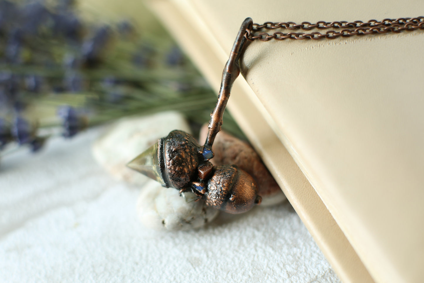 Real Acorn necklace with crystals