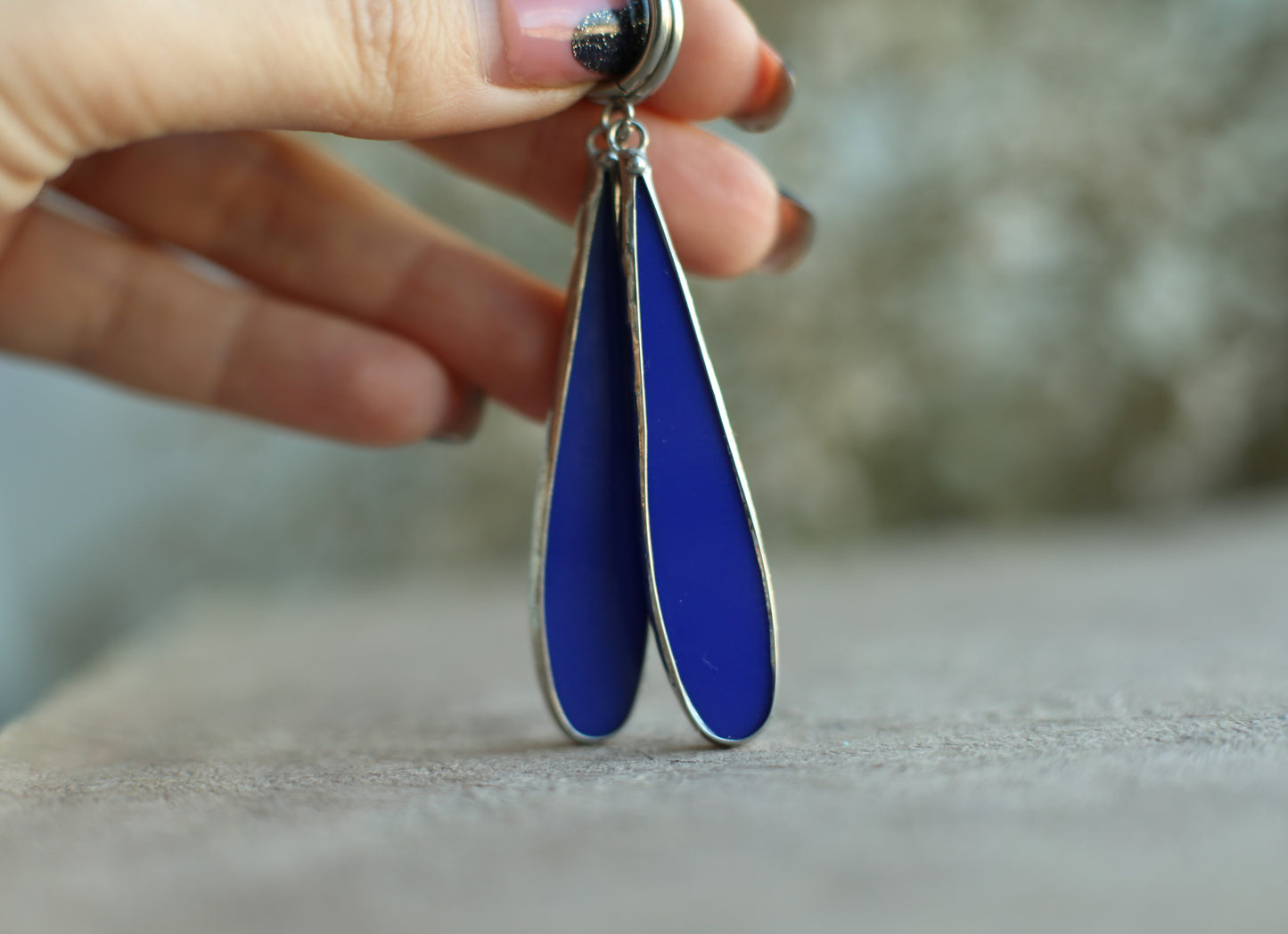 Royal blue teardrop glass earrings