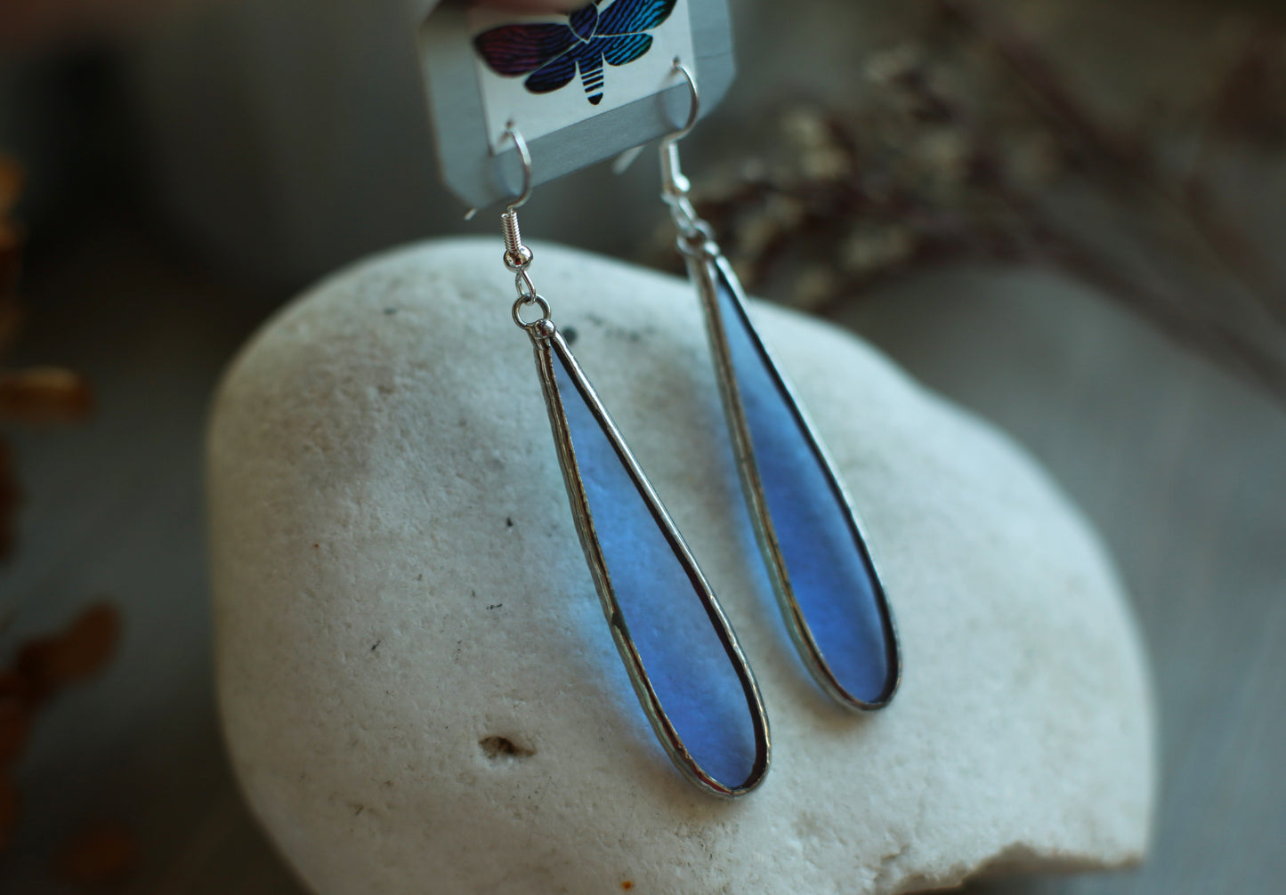 Teardrop Blue glass earrings, Ocean blue earrings