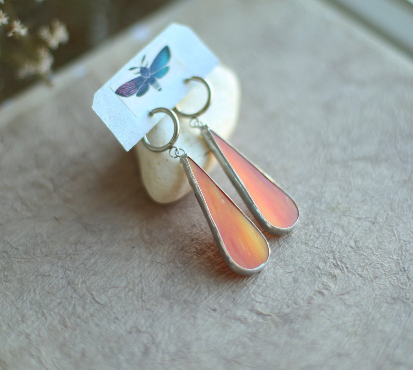 Dainty Orange glass earrings, boho earrings