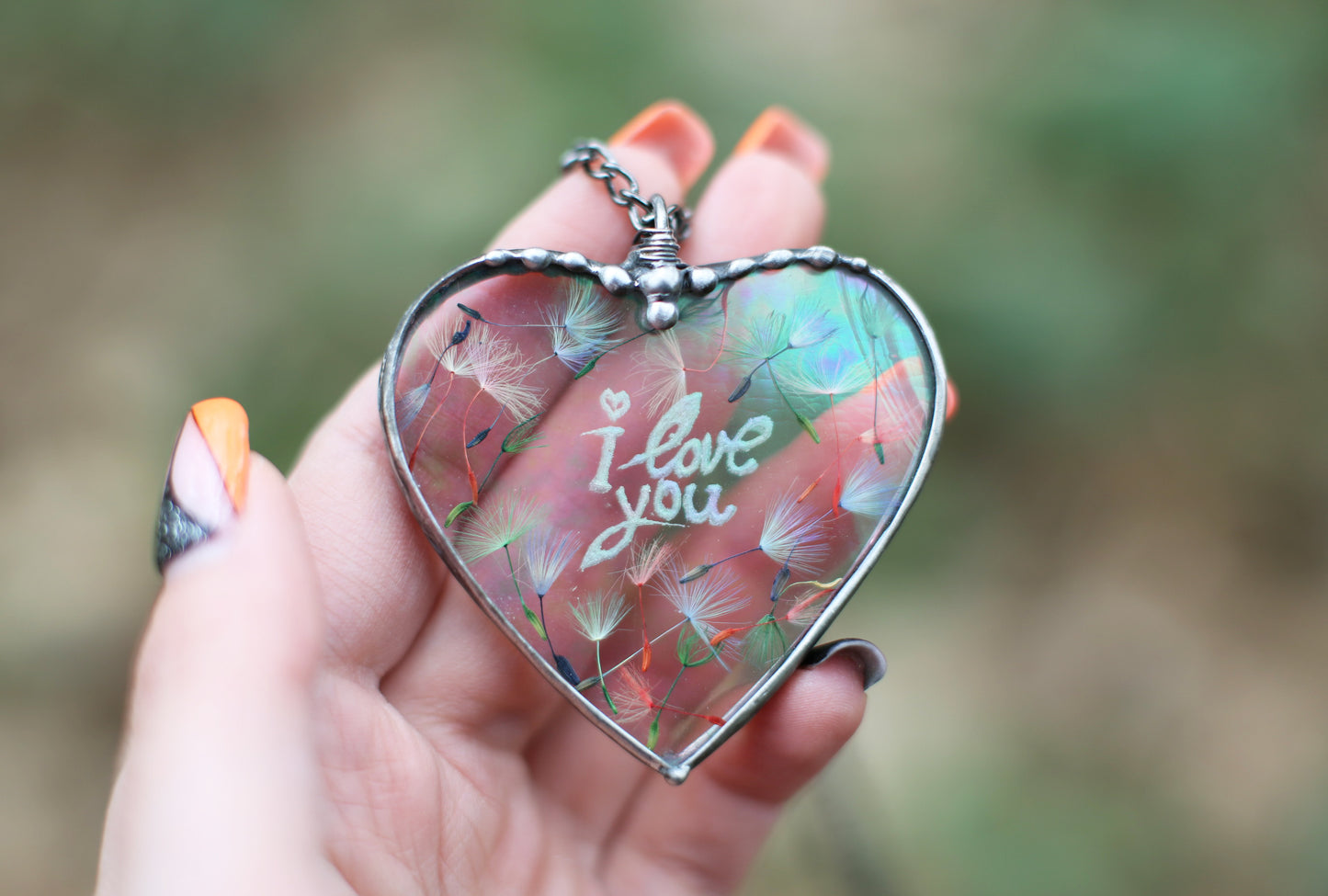 Dandelion Wish necklace, Handmade Heart Necklace