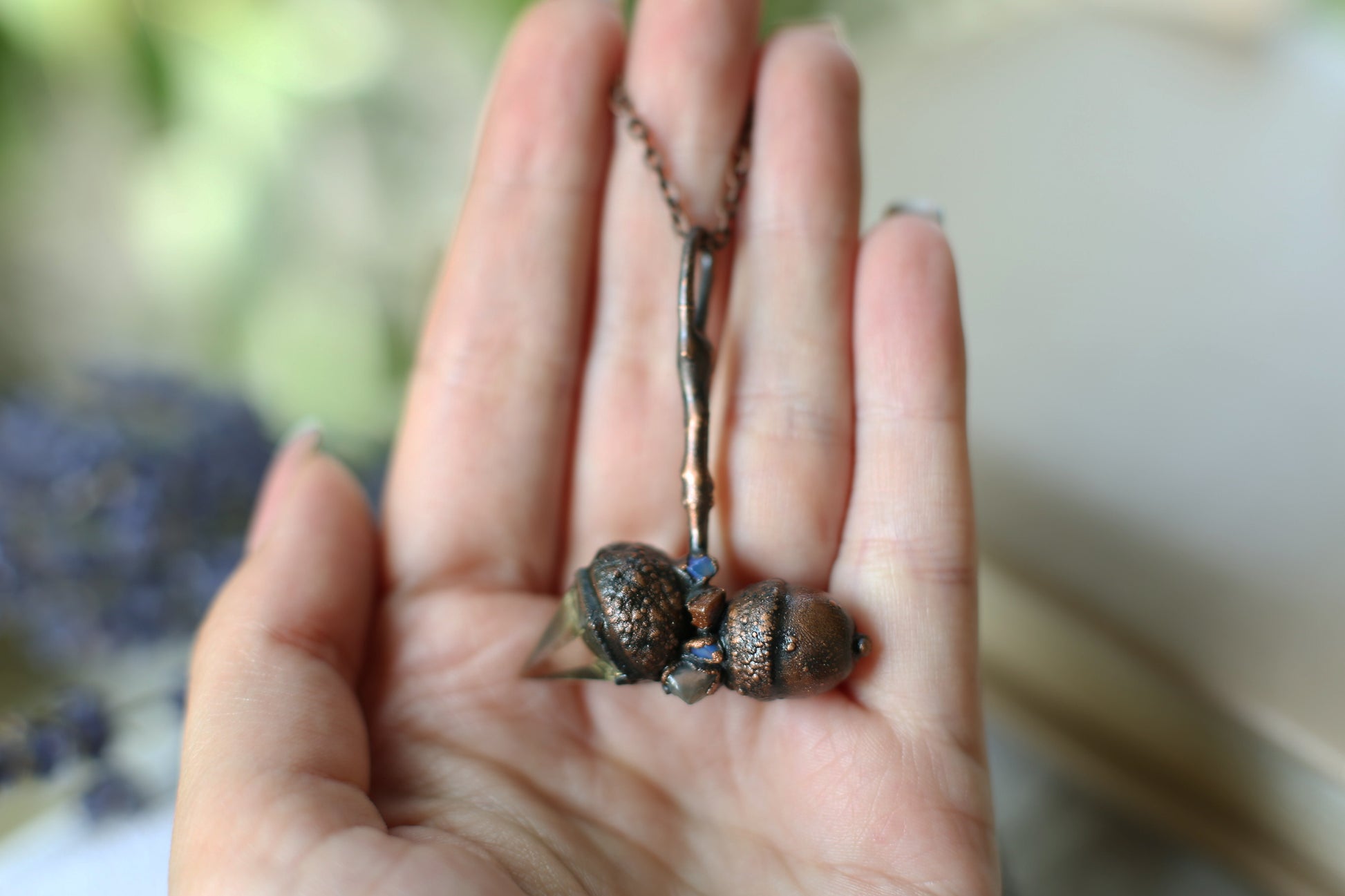 Real Acorn necklace with crystals