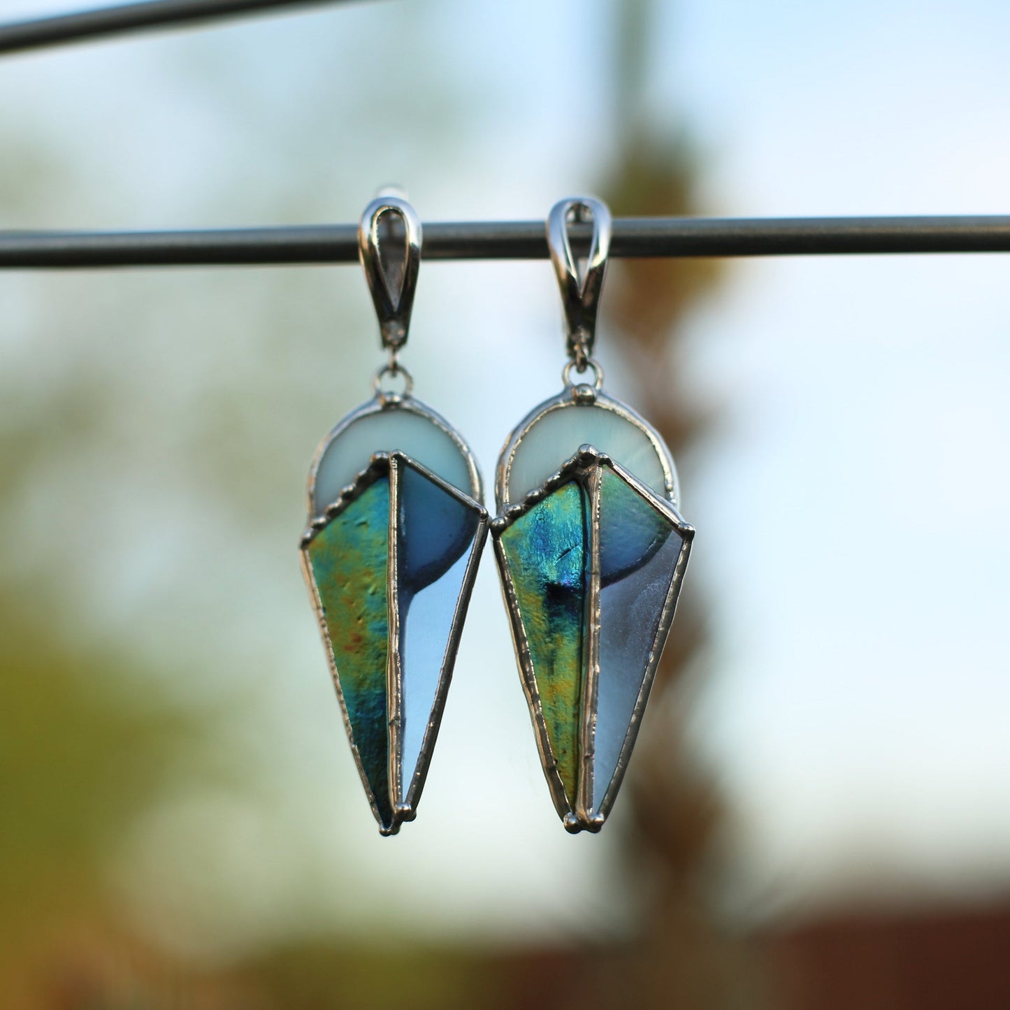 Geometric statement earrings, Stained glass earrings