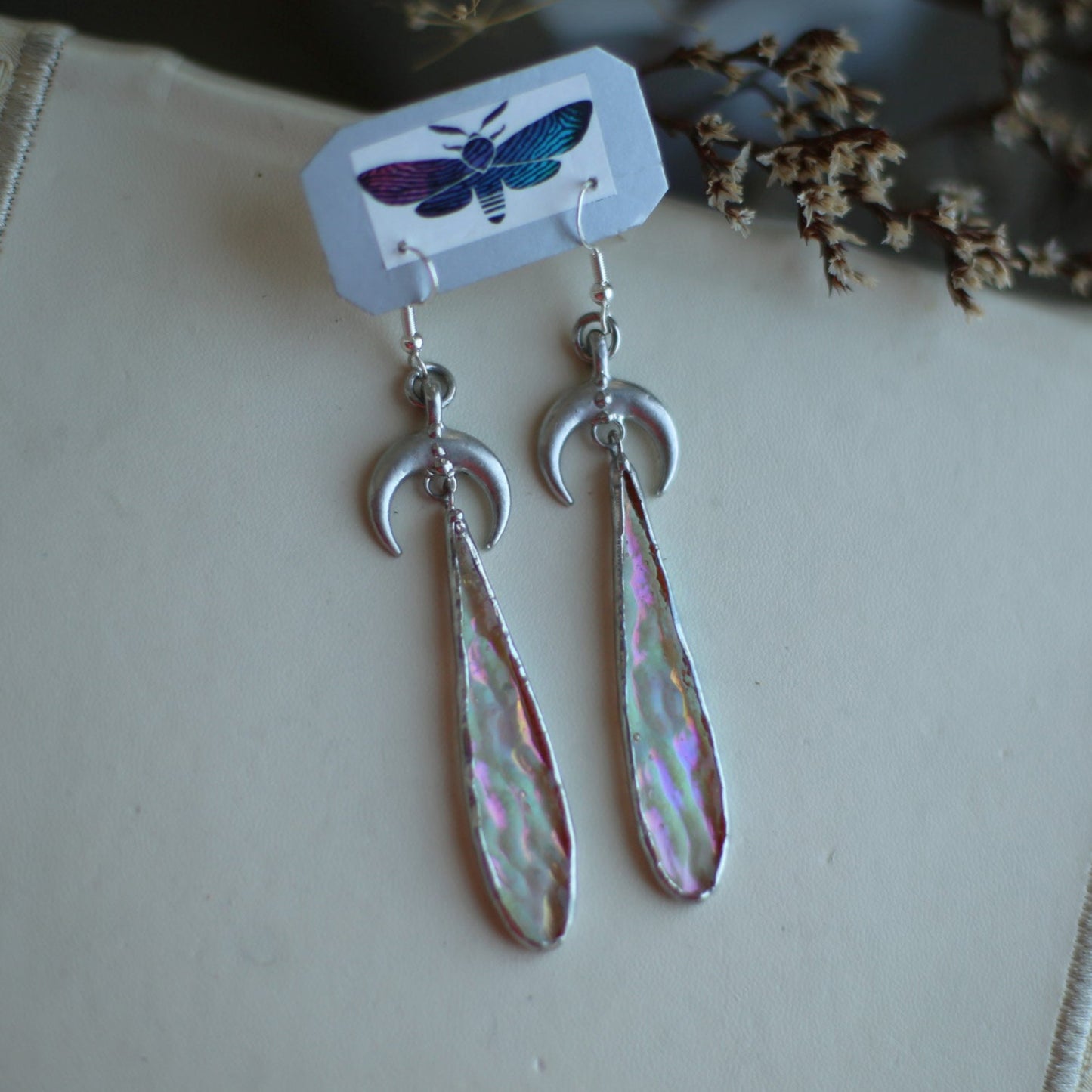 Stained glass Iridescent moon earrings