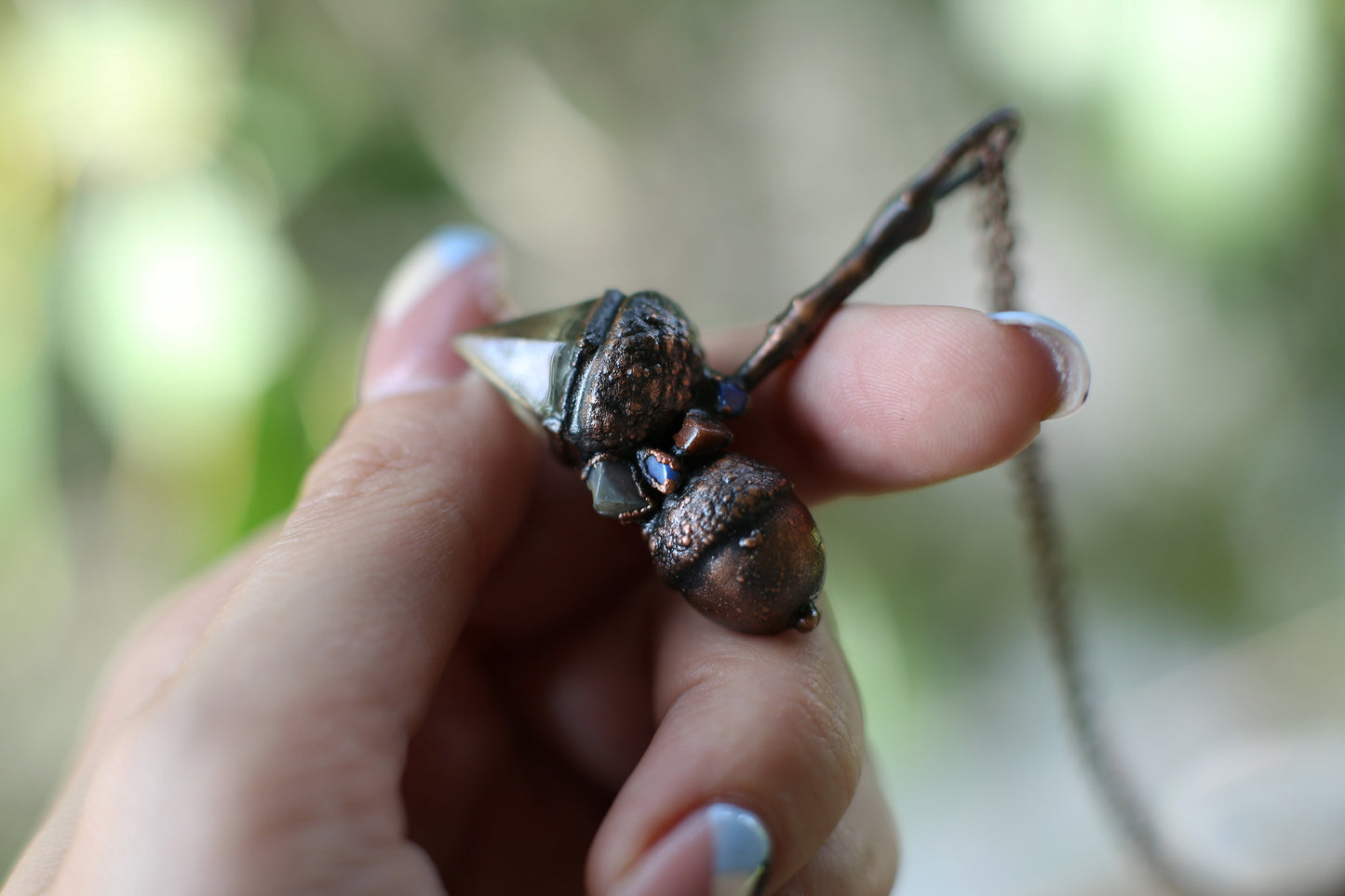 Real Acorn necklace with crystals