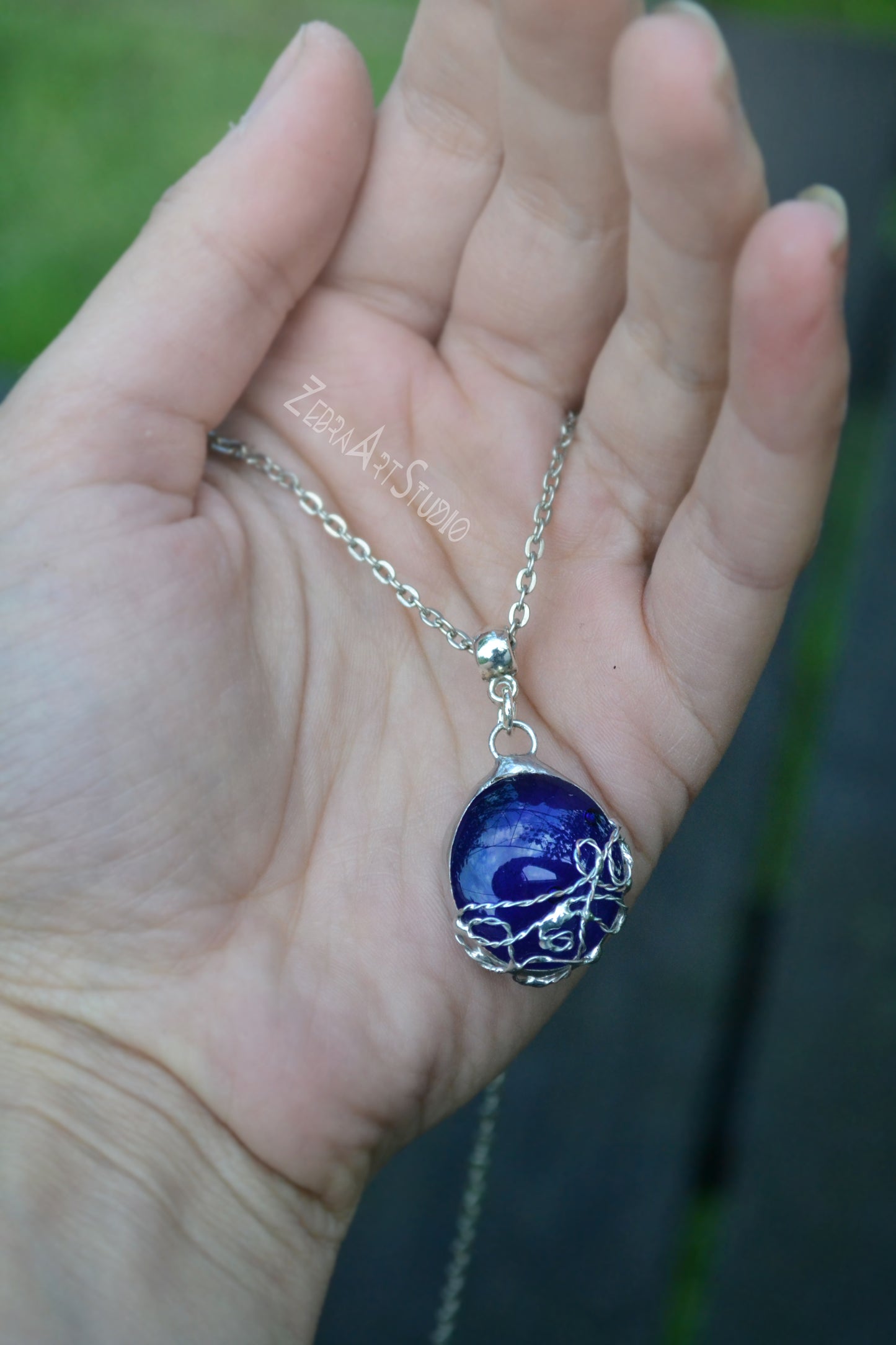 Blue glass jewelry set, Pendant and ring