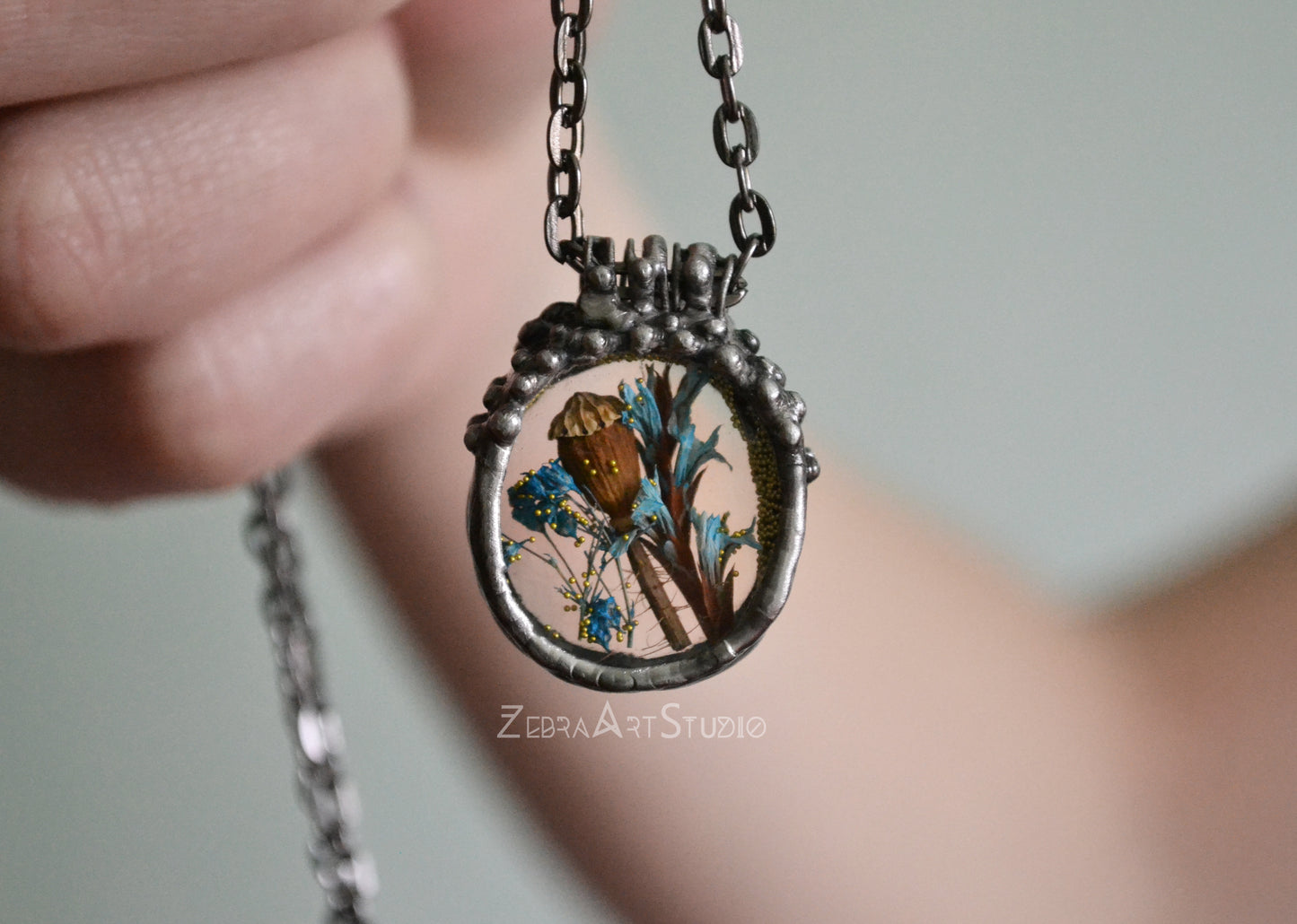 Poppy necklace, Flower necklace