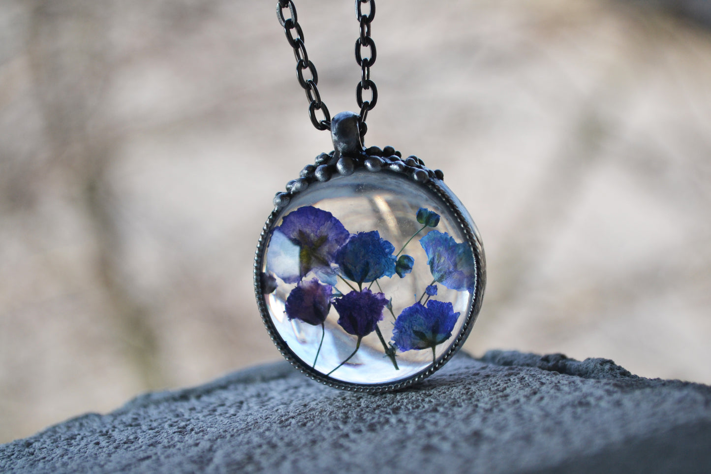 Terrarium pendant, Real Flower necklace