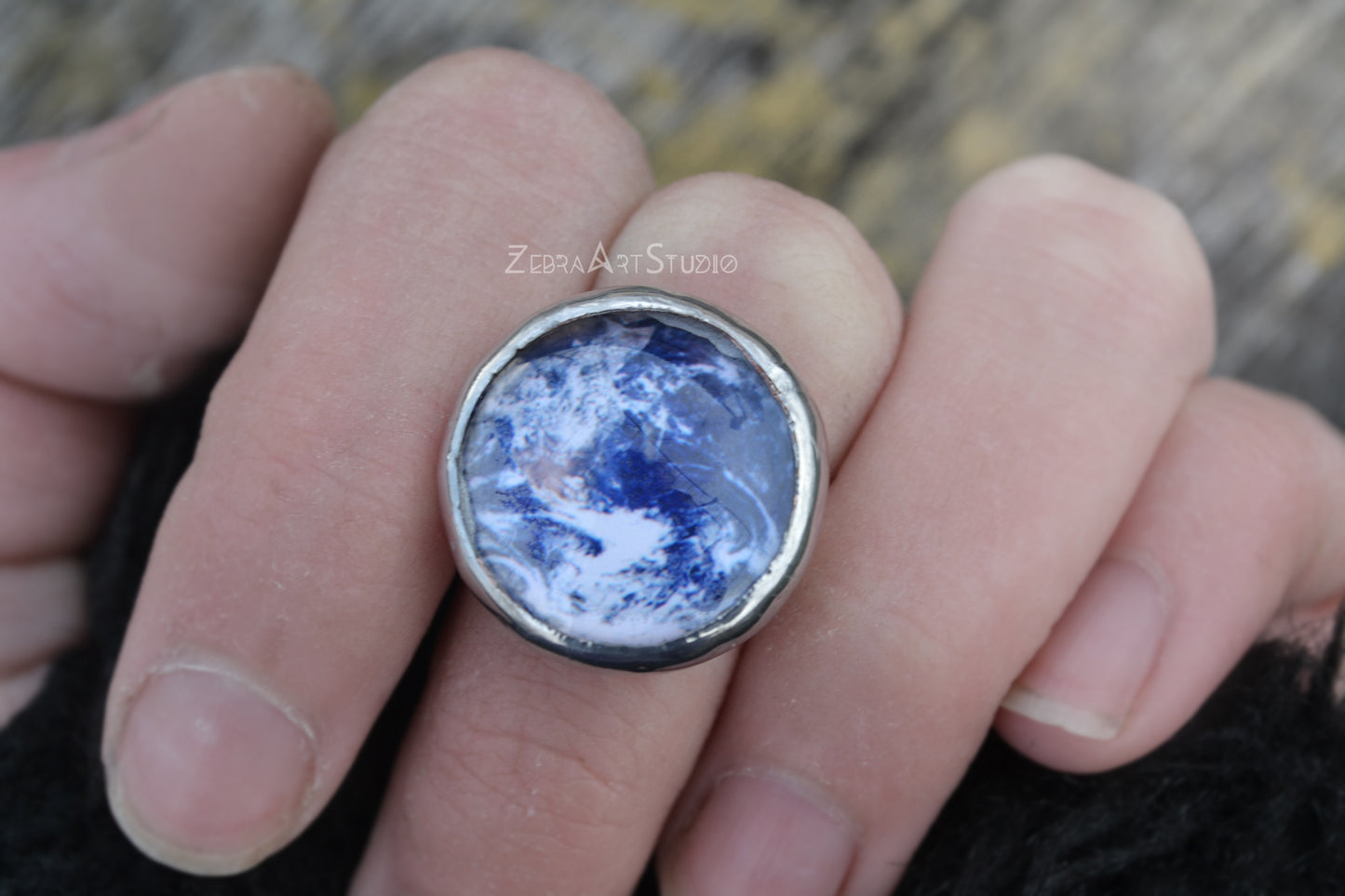 Earth ring, , Stained glass adjustable ring