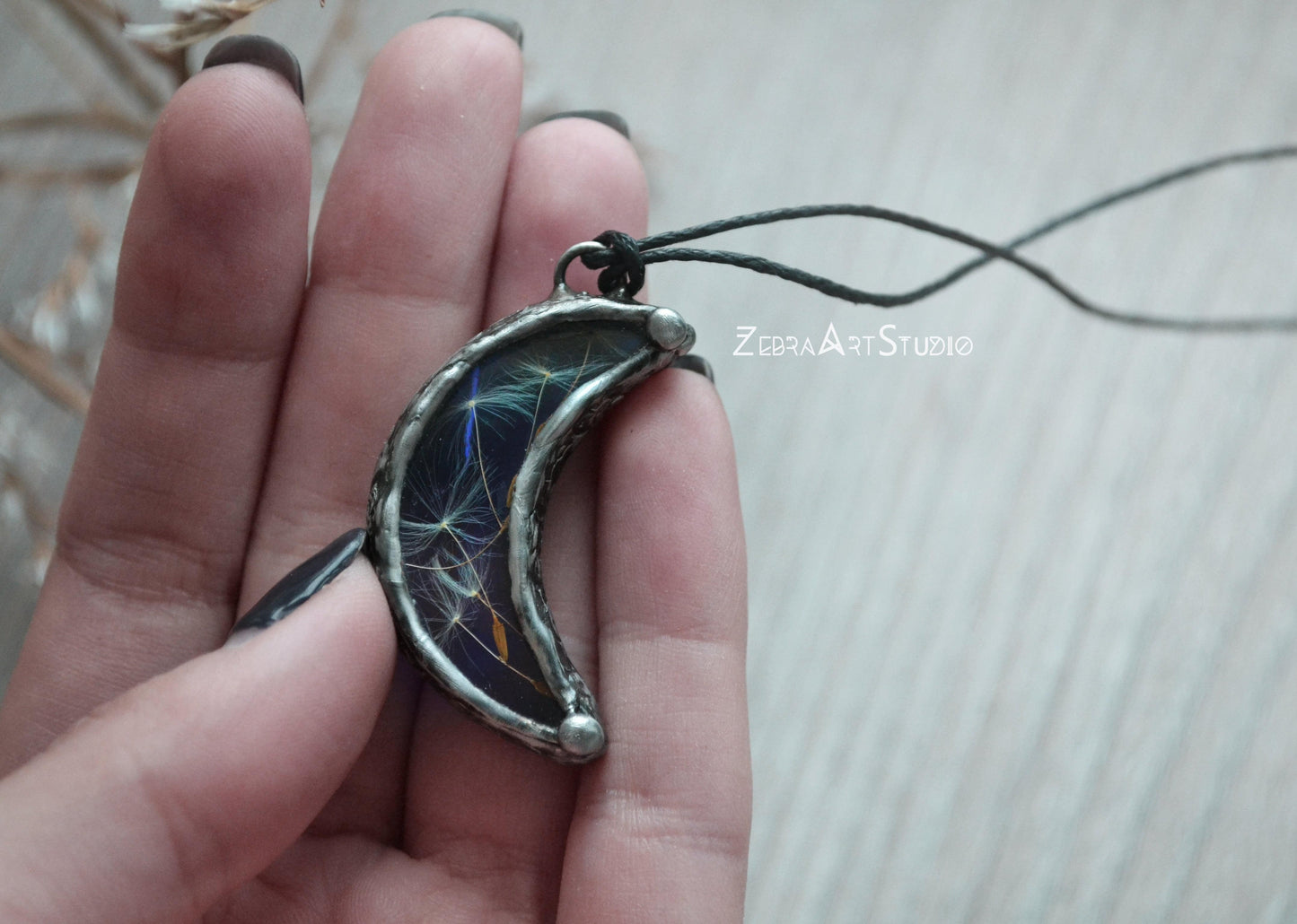 Moon necklace, Real Dandelion necklace