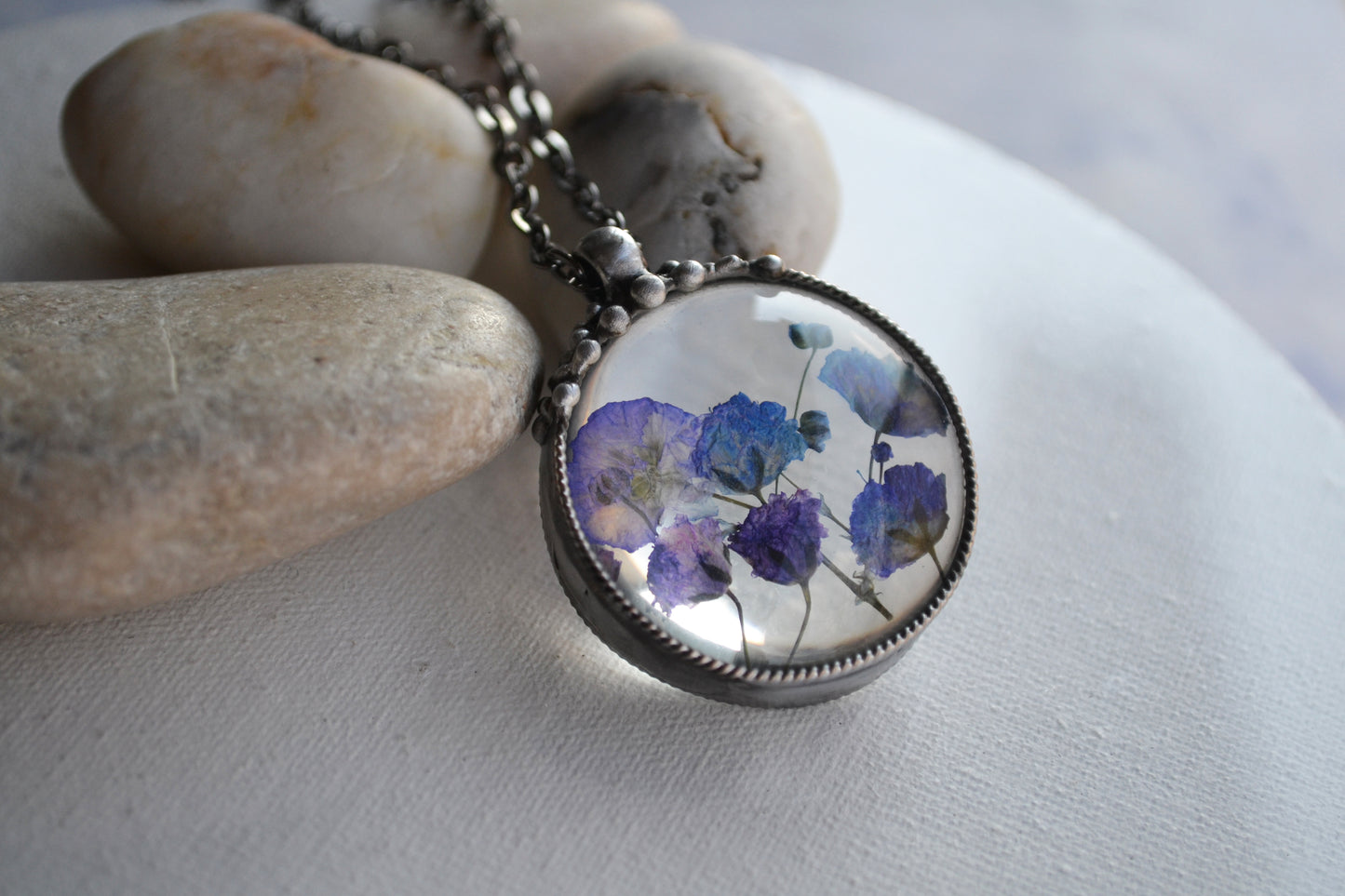 Terrarium pendant, Real Flower necklace