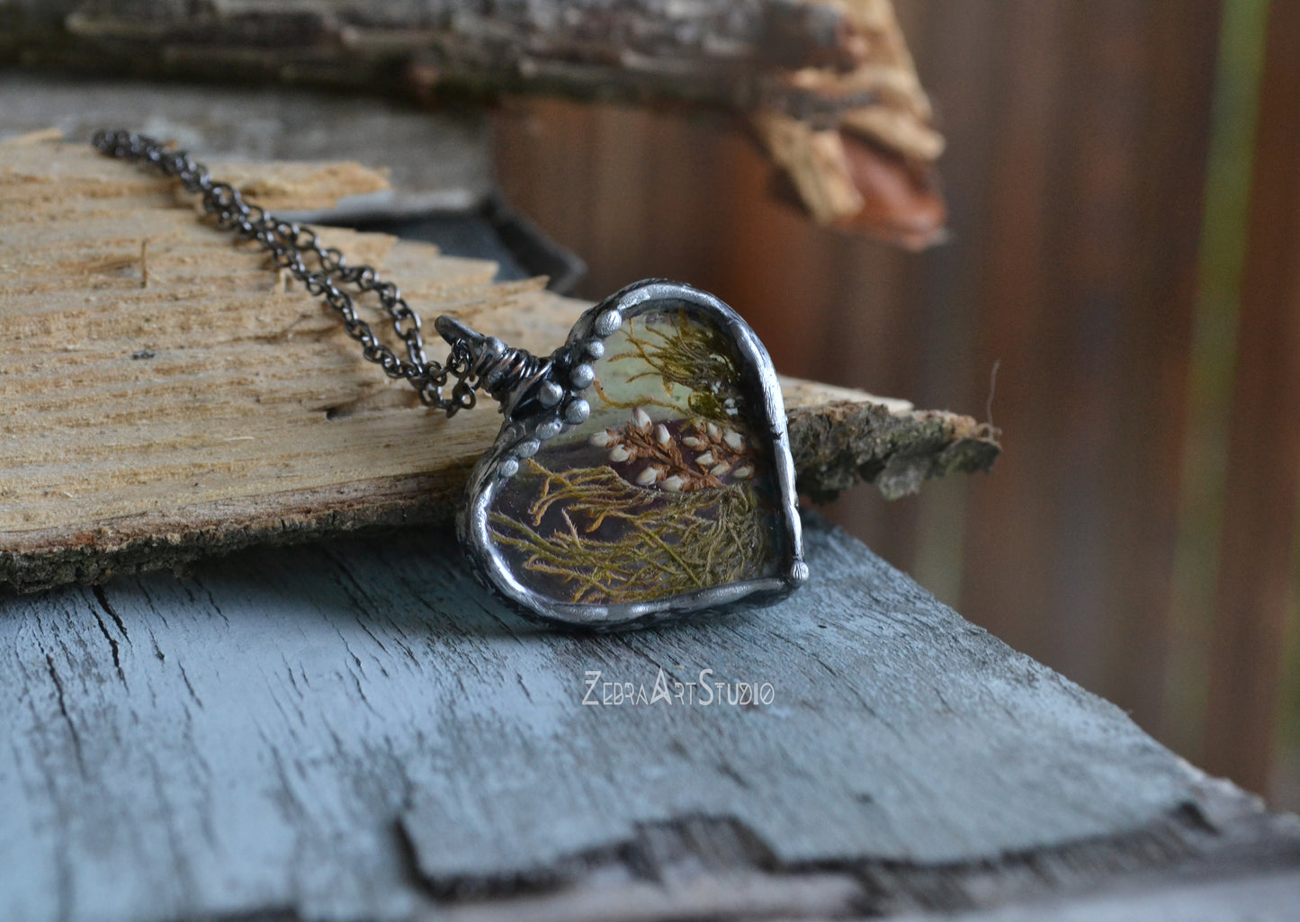 Real moss necklace, Dried Heather Flower Necklace