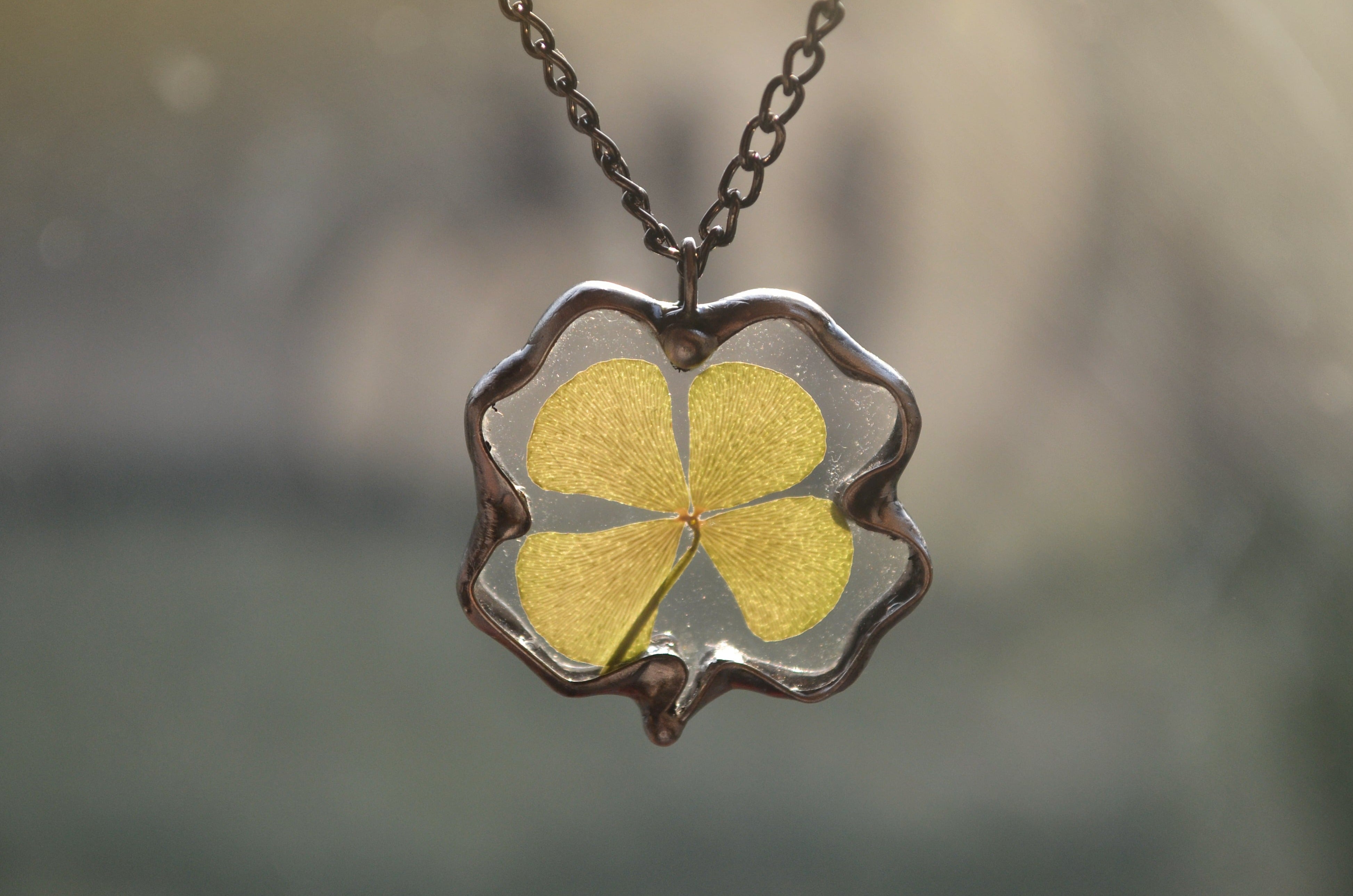 Lucky clover necklace, Four leaf clover pendant – Zebra Art Studio jewelry