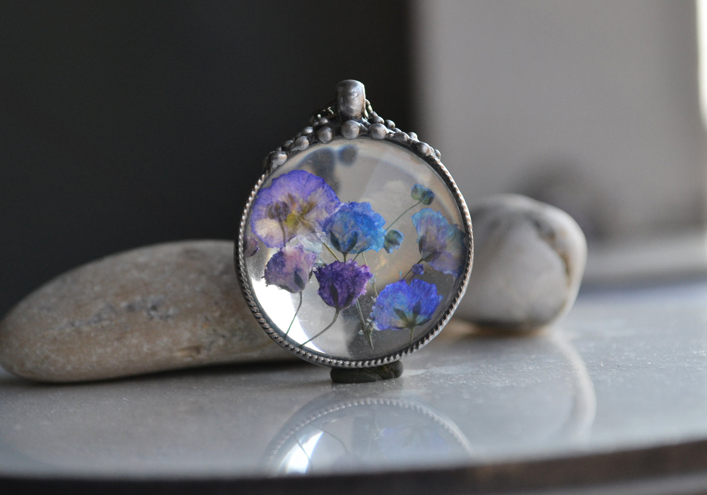 Terrarium pendant, Real Flower necklace
