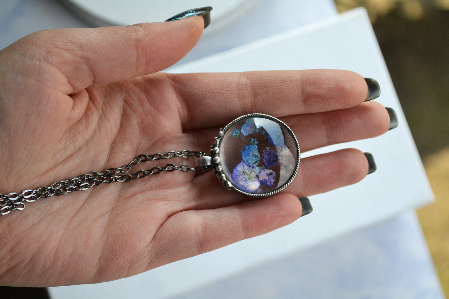 Terrarium pendant, Real Flower necklace
