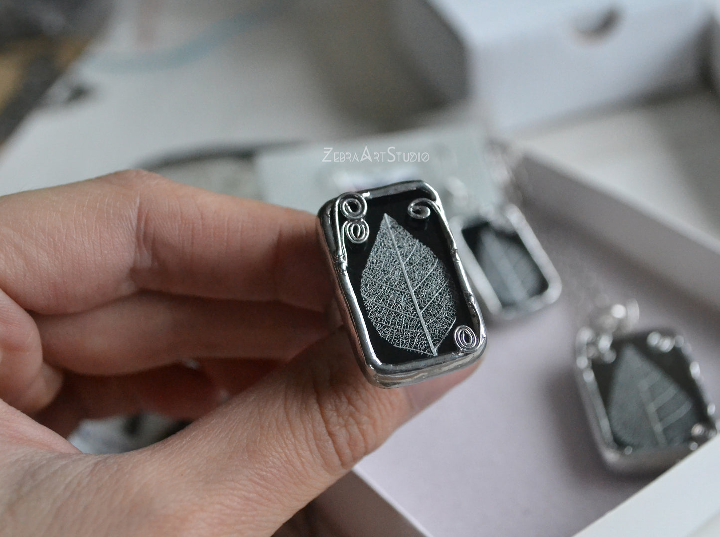 Silver leaf ring, Statement rings, Adjustable ring