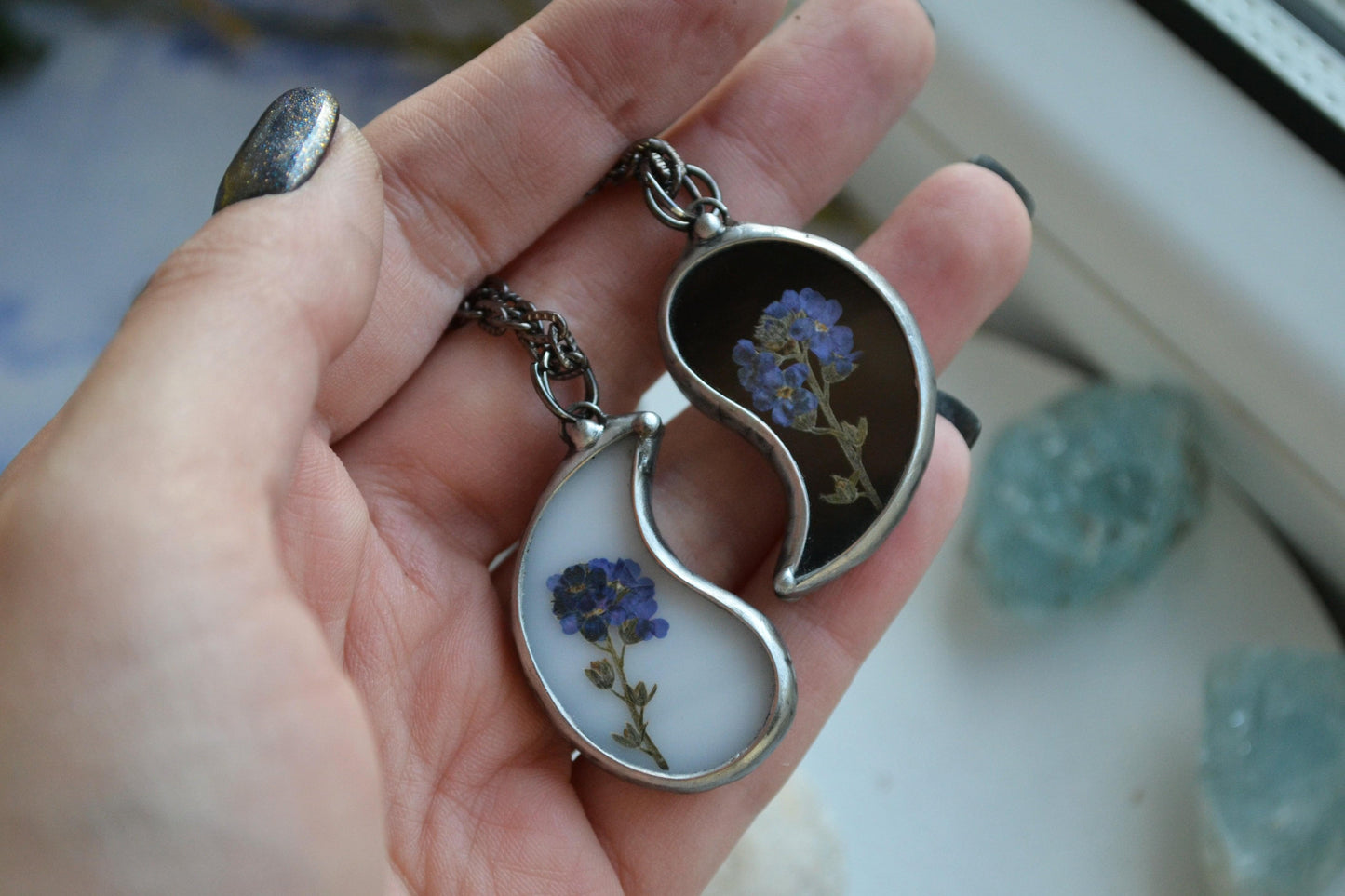 Best friend necklace, Forget me nots pendant
