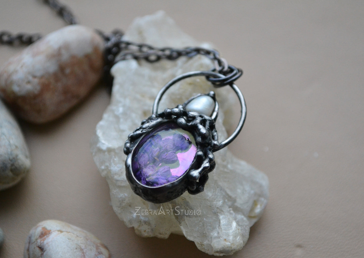 Real Pearl Choker Necklace, Real plant necklace