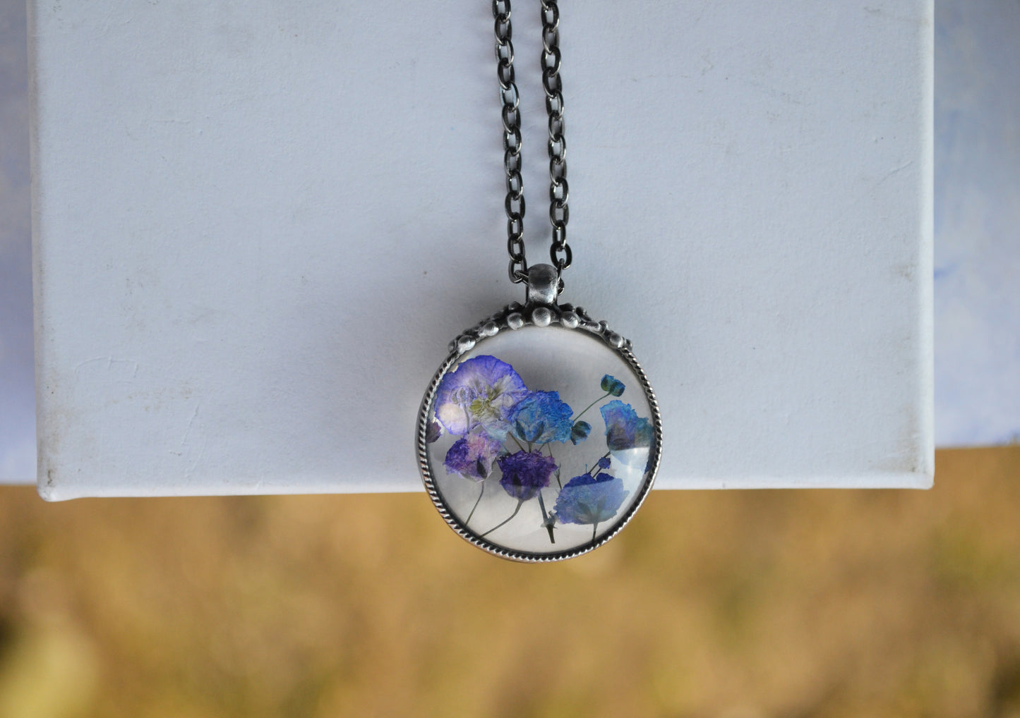 Terrarium pendant, Real Flower necklace