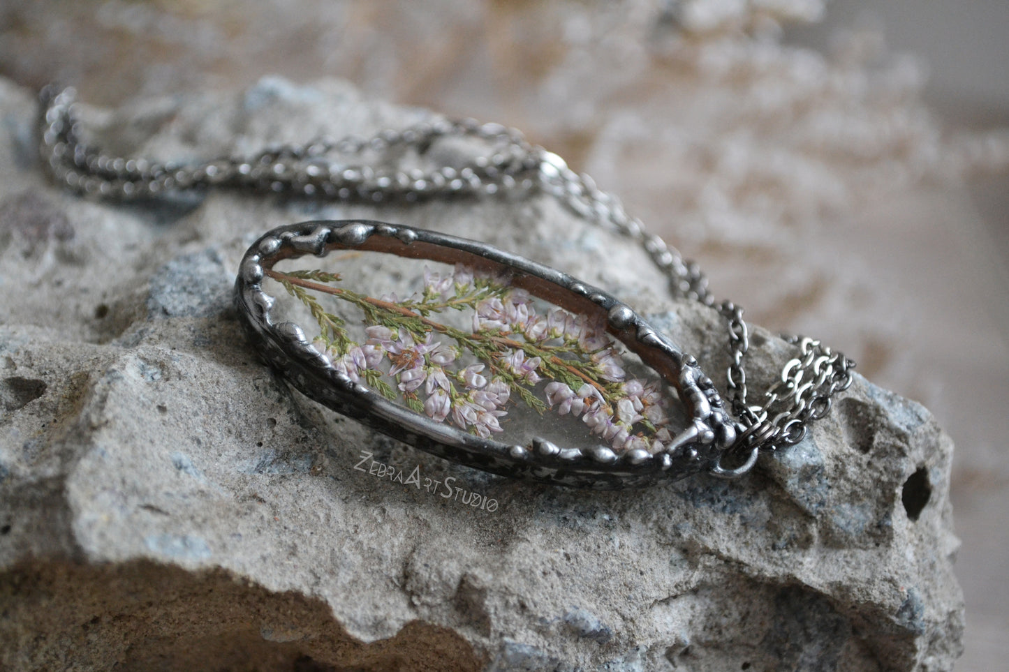 Heather pendant, Pressed heather jewelry