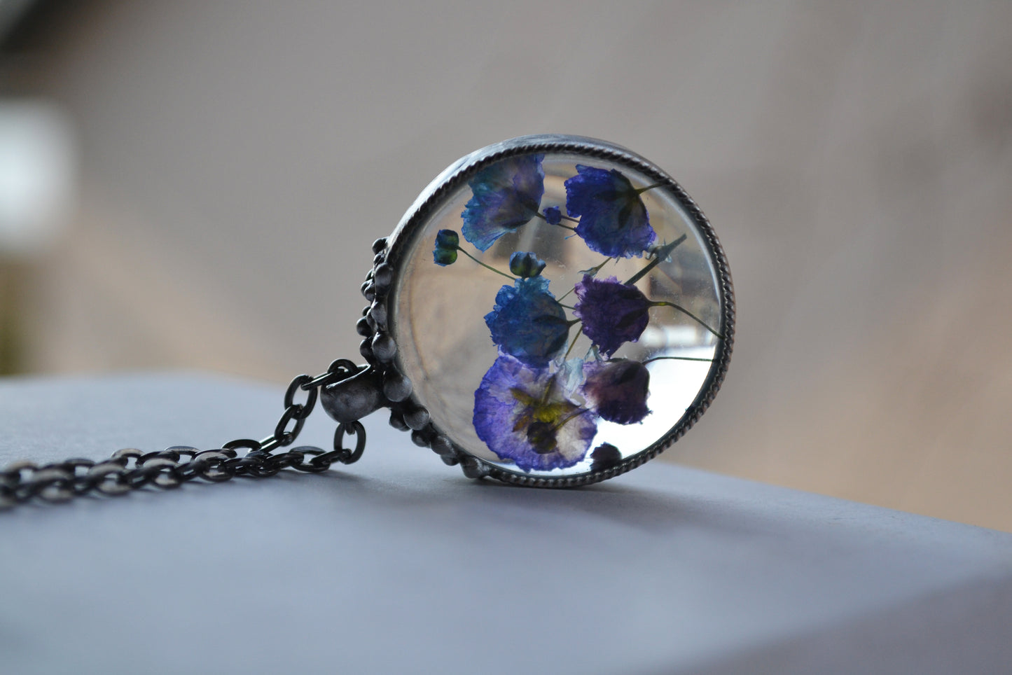 Terrarium pendant, Real Flower necklace