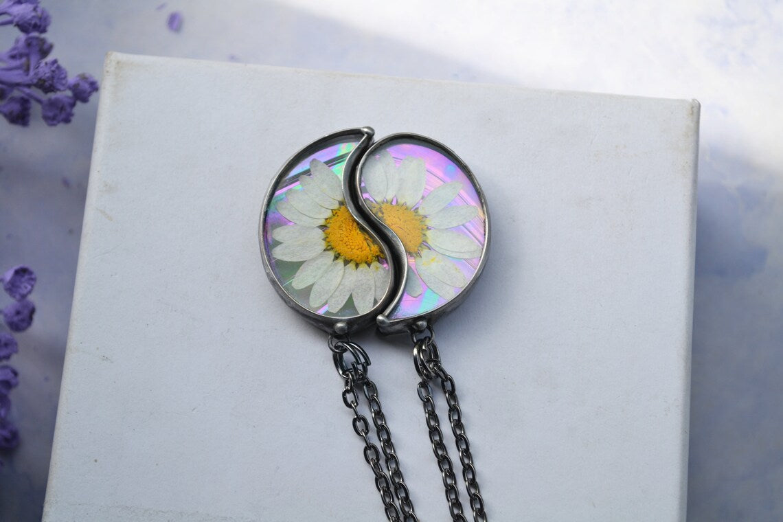 Yin Yang Pendants for 2, Daisy Necklace for Couples