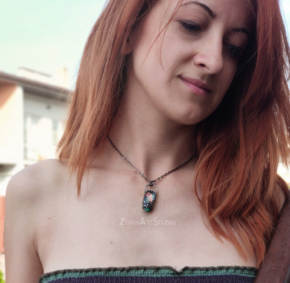 Flower choker necklace, Malachite choker necklace