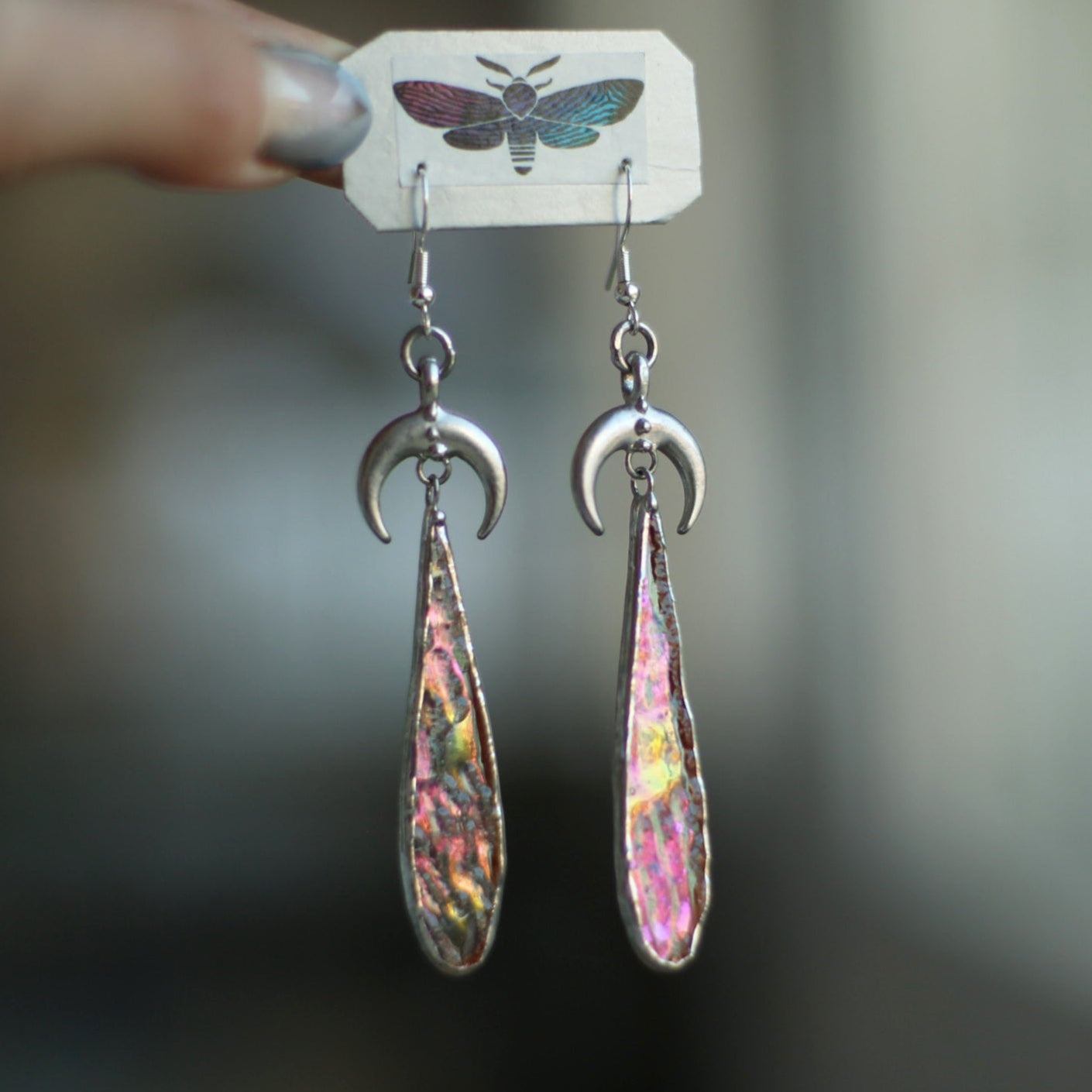 Stained glass Iridescent moon earrings