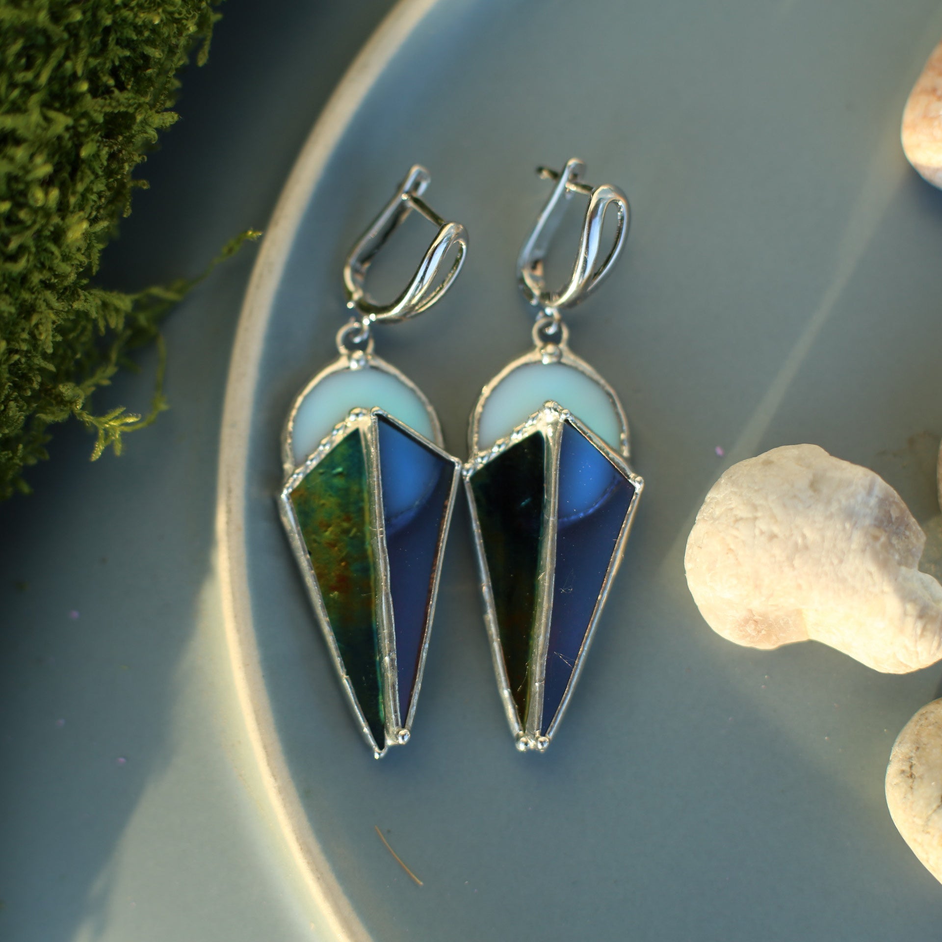 Geometric statement earrings, Stained glass earrings