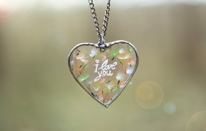 Dandelion Wish necklace, Handmade Heart Necklace