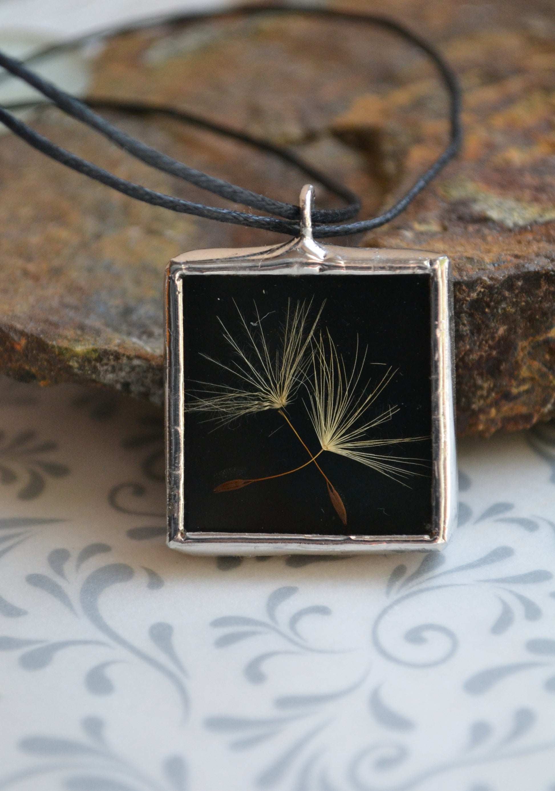 Dandelion necklace and earrings jewelry set