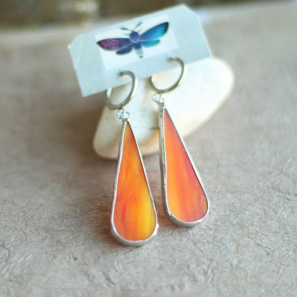 Dainty Orange glass earrings, boho earrings
