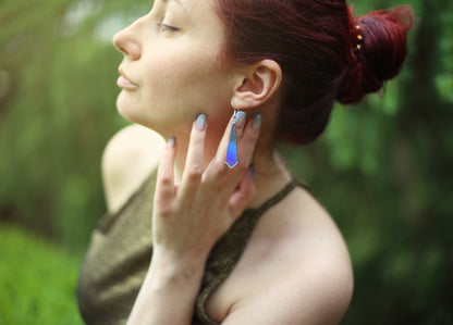 Ocean blue delicate earrings, Iridescent glass earrings