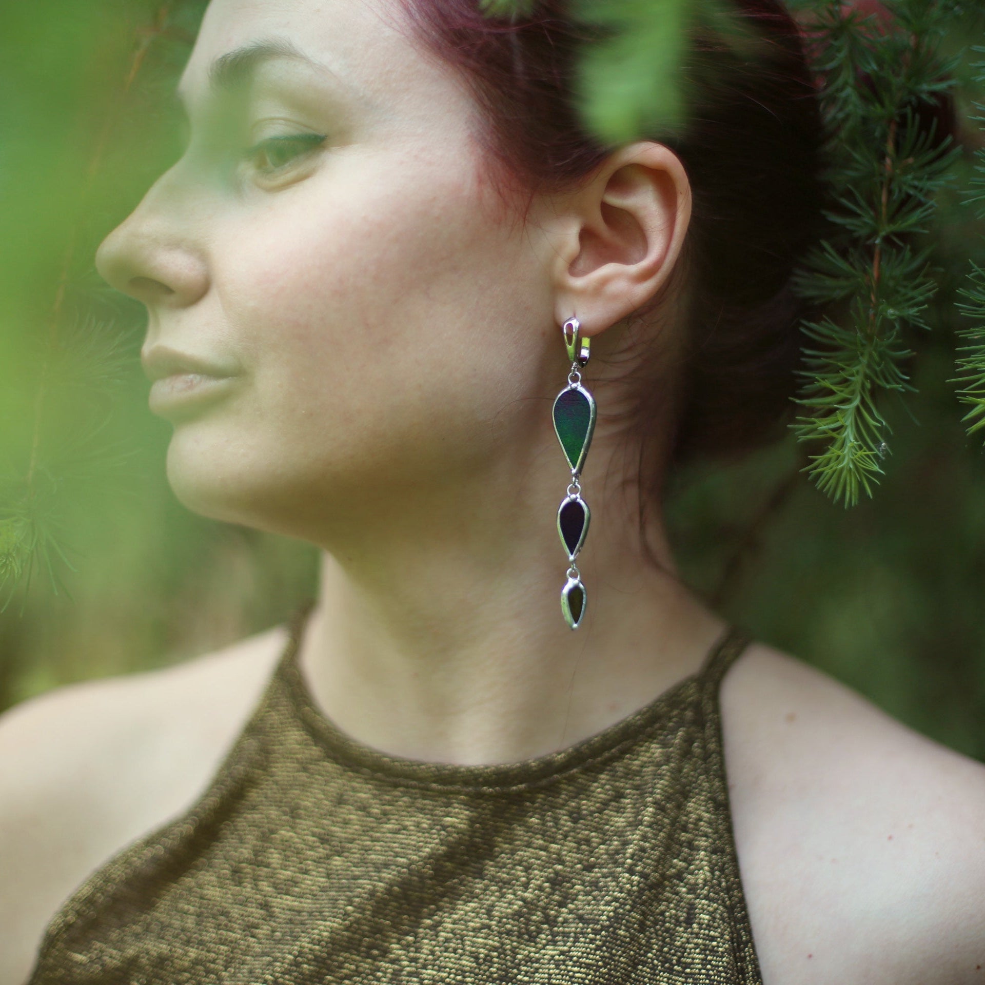 Stained glass earrings-Black rainbow earrings