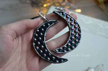 Large Iridescent moon earrings
