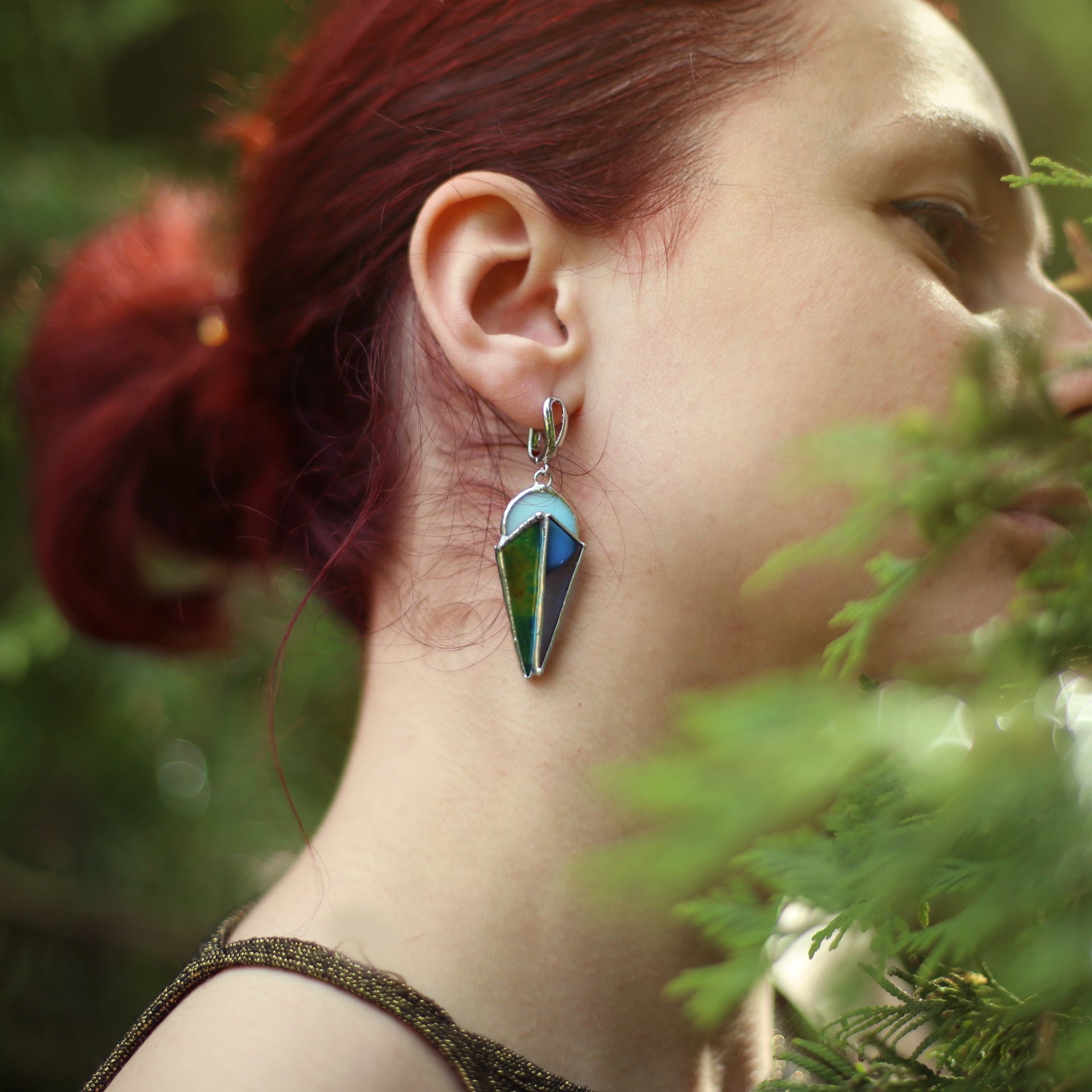 Geometric statement earrings, Stained glass earrings