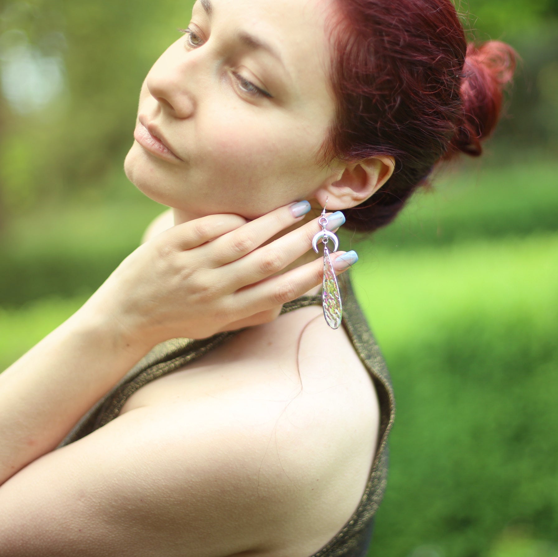 Stained glass Iridescent moon earrings