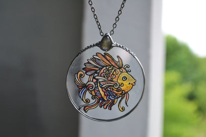 GoldFish necklace, Stained glass pendant